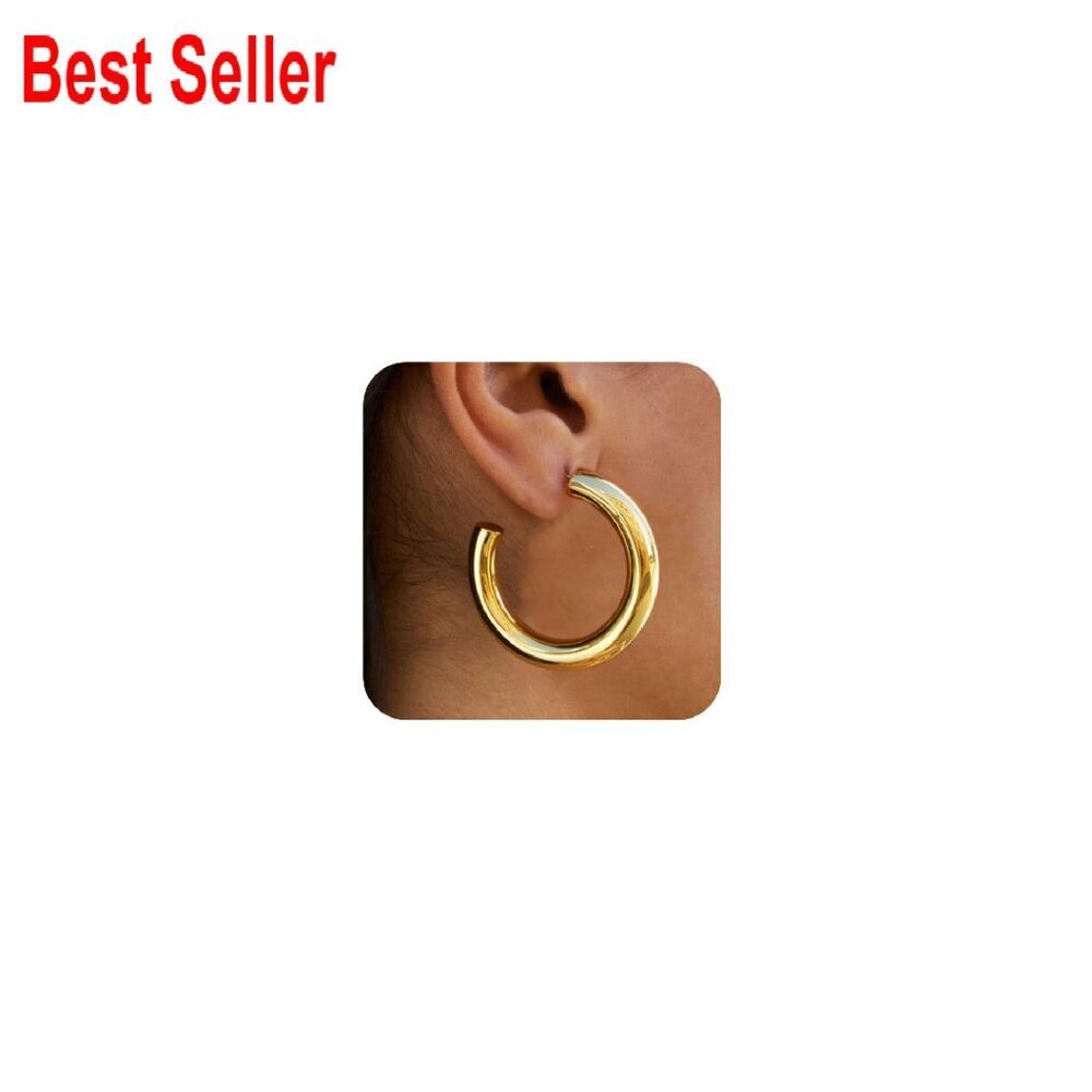 Chunky Hoop Earrings Gold Plated Hypoallergenic Lightweight Minimalist Chic